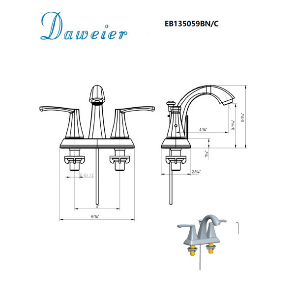 Daweier Centerset 2handle Bathroom Faucet with Drain Assembly